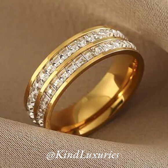 💎273💎  14k Yellow Gold Diamond Double Row Eternity Ring Band Kind Luxuries - Picture 1 of 16